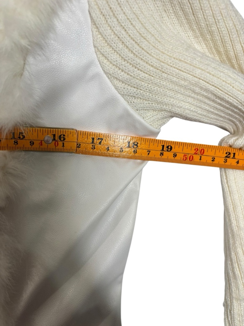 Y2K Jennyfer J Women's Moto Jacket Cream/White Rabbit Fur Leather Knit Jacket M - Picture 12 of 14